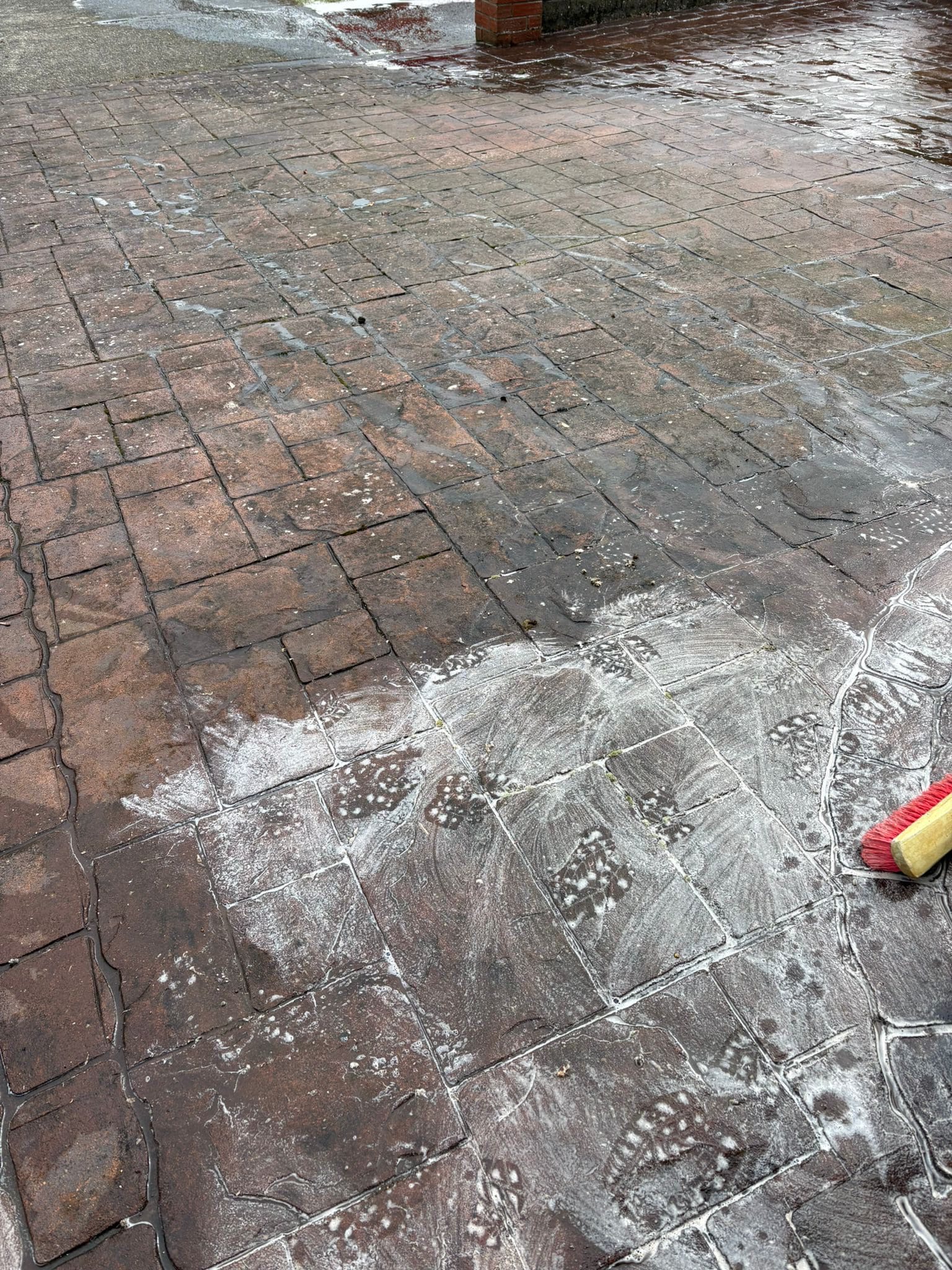 Driveway cleaning before Dublin — block paving with moss and staining, Reflect General Maintenance