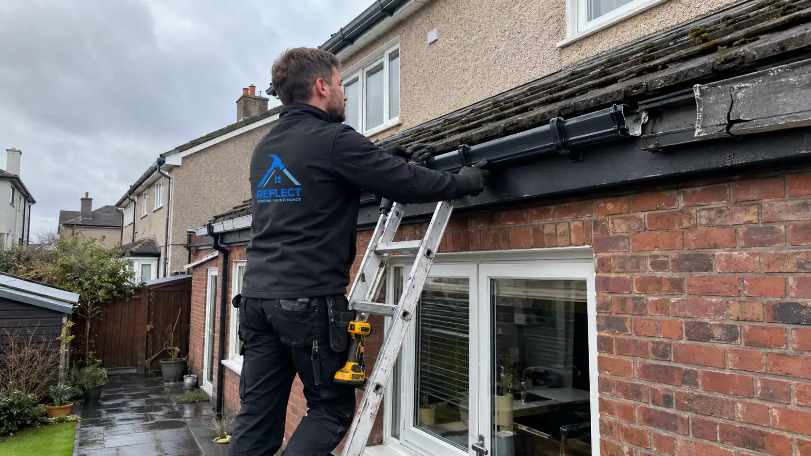 Gutter section being replaced on a property