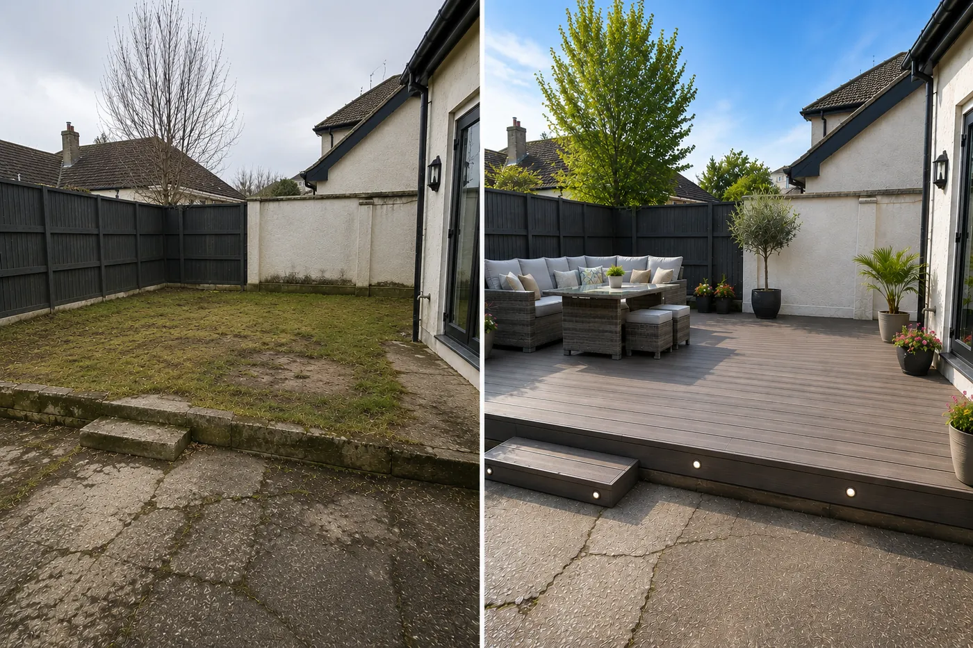 Garden decking before and after in Dublin — Reflect General Maintenance