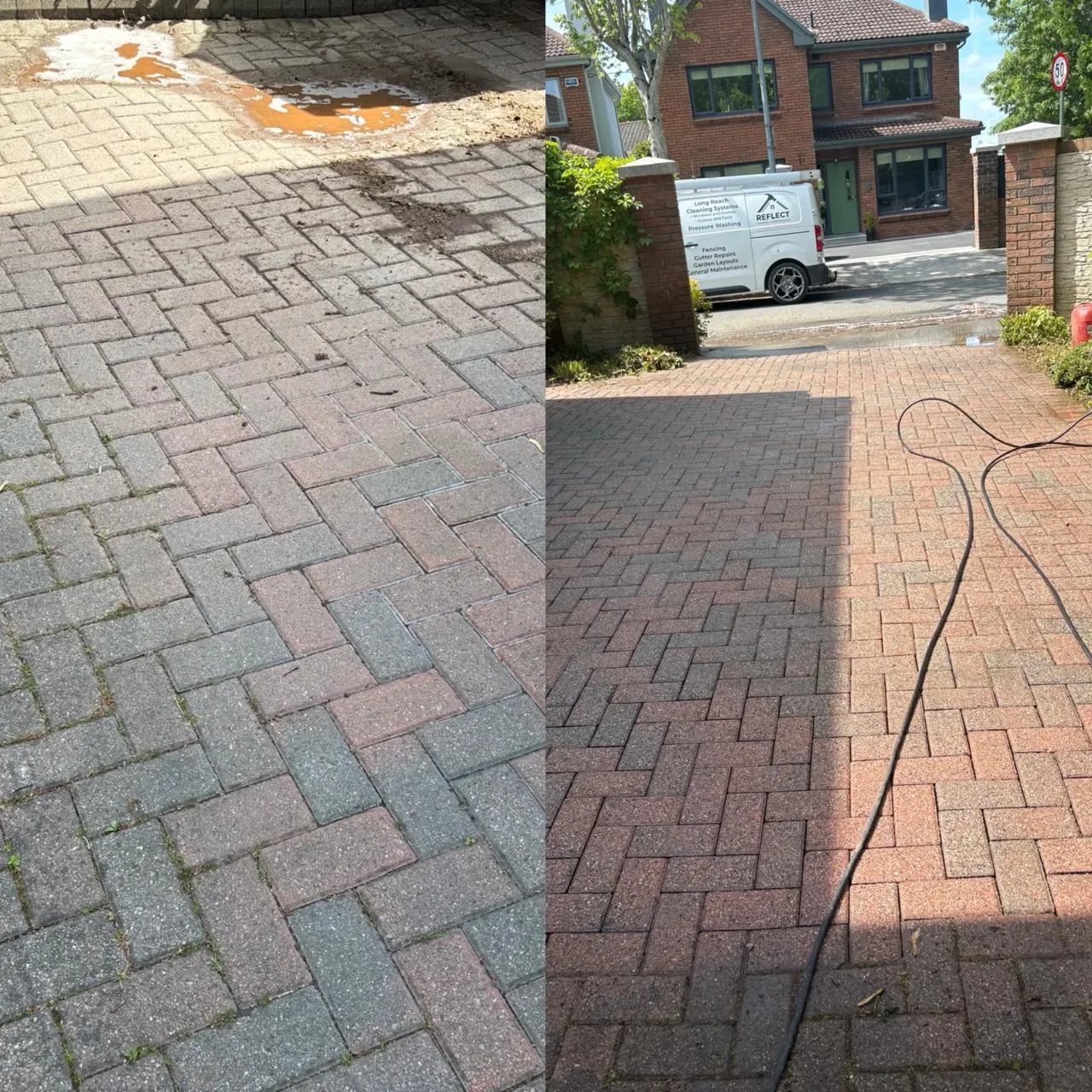 Driveway power washing before and after in Dublin — Reflect General Maintenance