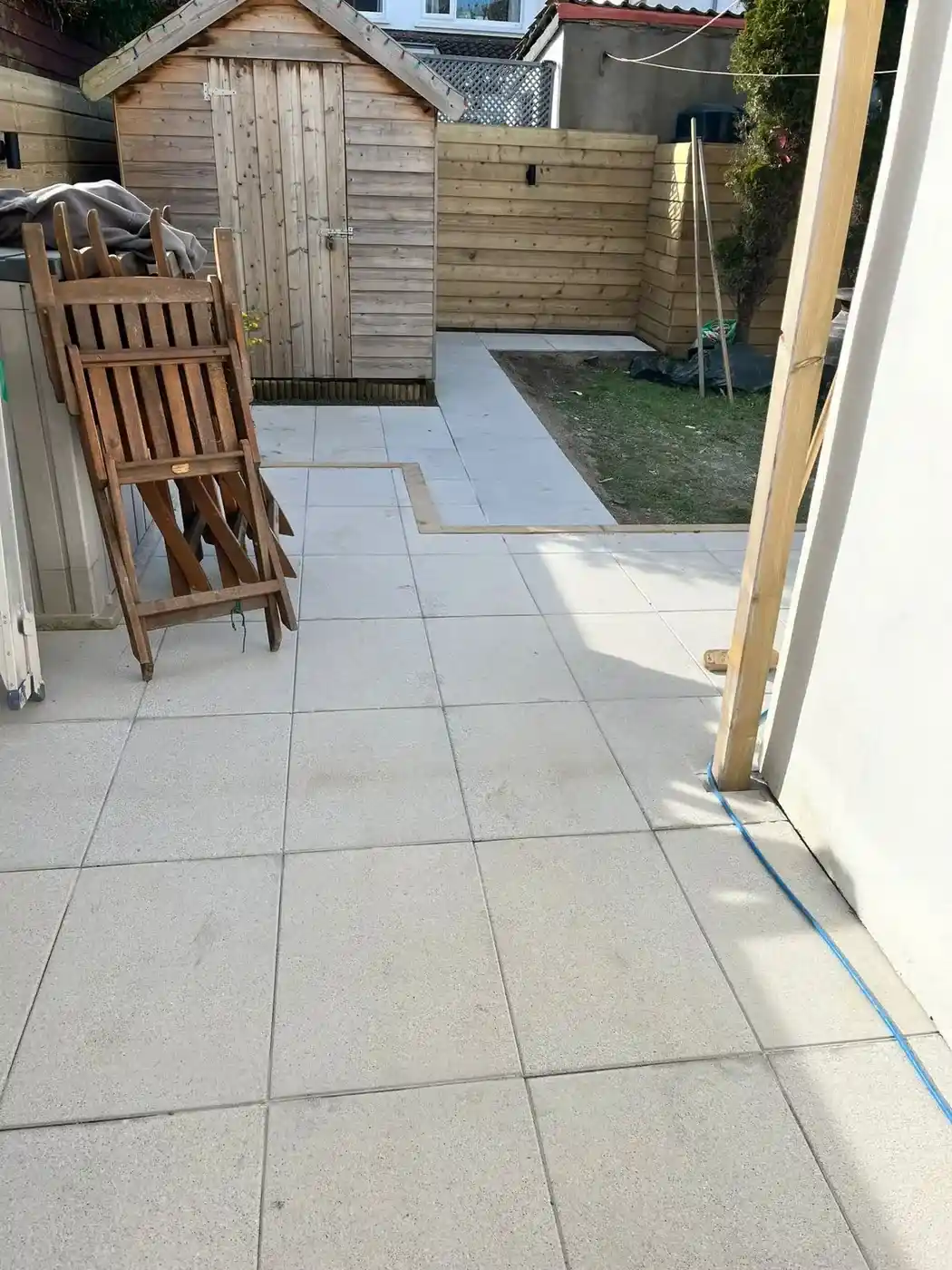 Clean patio slabs in a Dublin garden
