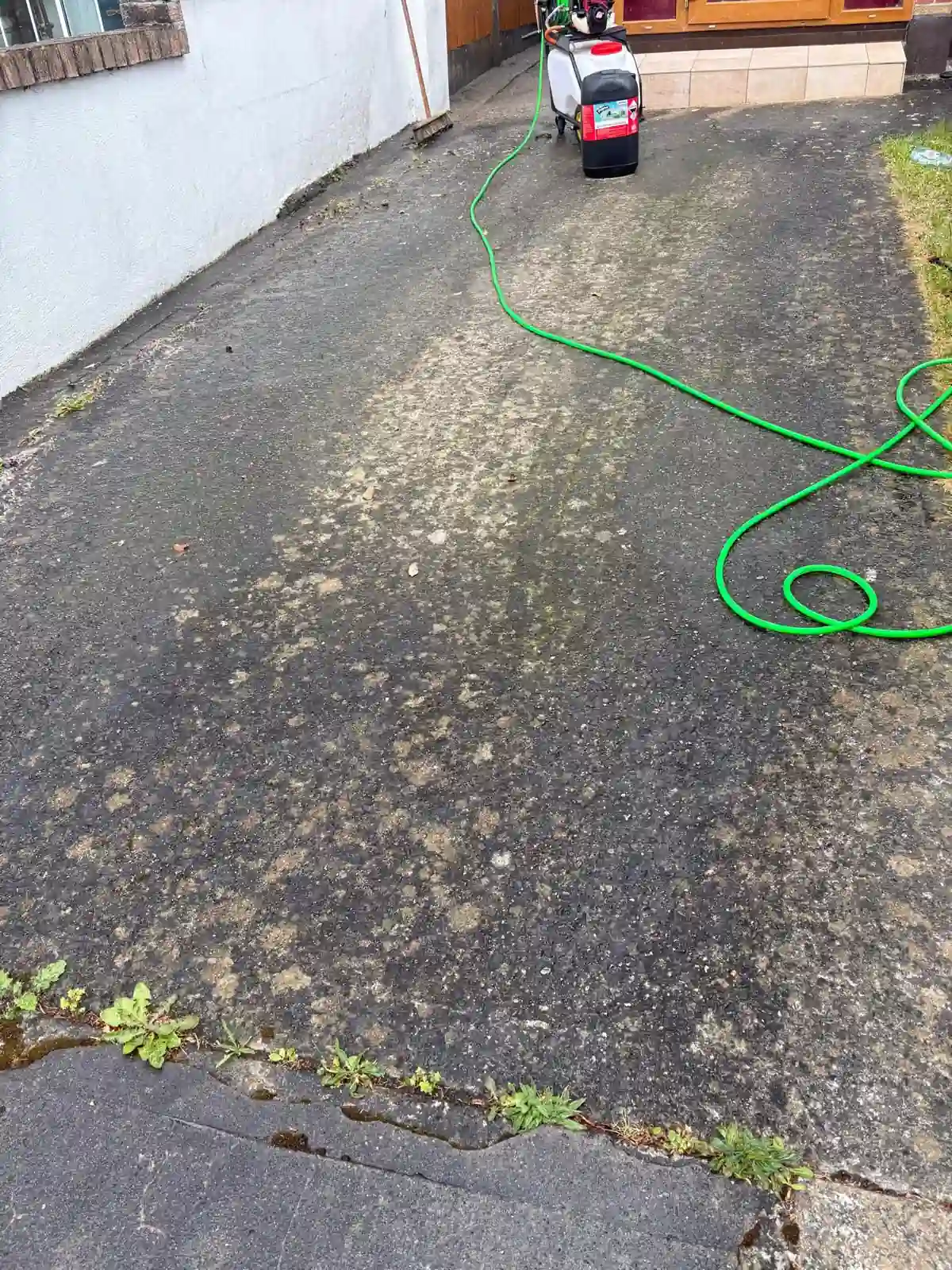 Driveway algae removal during a Reflect power washing job