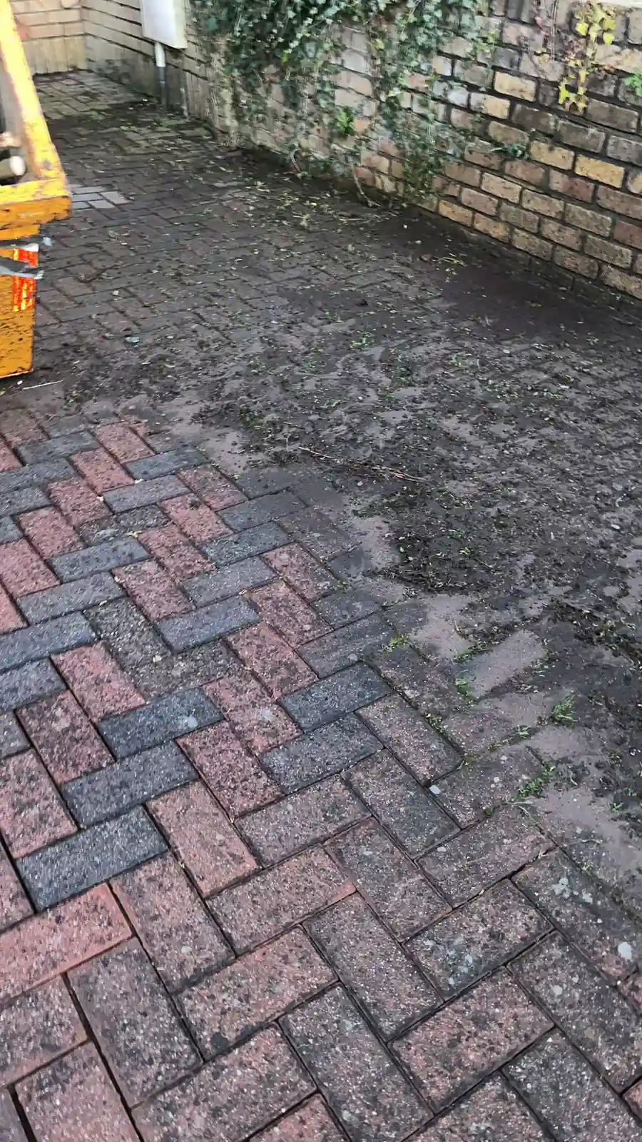 Block paving before power washing and surface cleaning