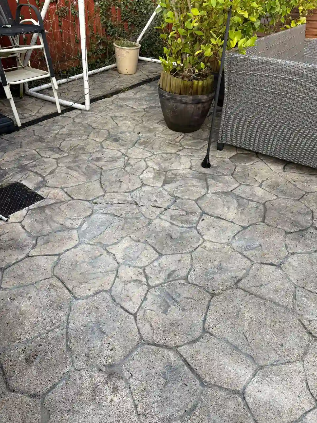 Natural stone patio surface after careful exterior cleaning